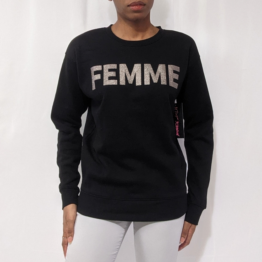 NWT Betsey Johnson Glitter Femme Sweatshirt